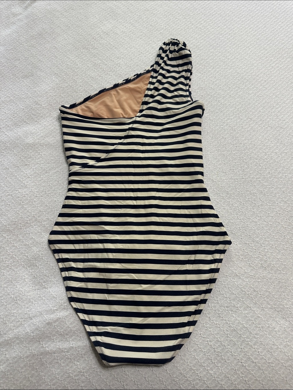 Striped One-Shoulder Kids One-Piece Swimsuit in Navy and Cream Medium - Picture 5 of 6